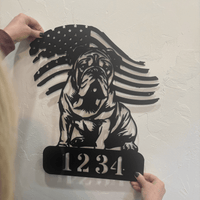 Custom English Bulldog Metal Address Sign – Patriotic American Flag Home Décor - BullyBellyPatriotic