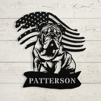 Custom English Bulldog Metal Name Sign – Patriotic American Flag Home Décor - BullyBellyMetal Sign