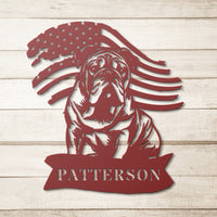 Custom English Bulldog Metal Name Sign – Patriotic American Flag Home Décor - BullyBellyMetal Sign