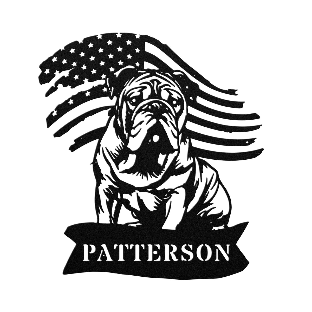 Custom English Bulldog Metal Name Sign – Patriotic American Flag Home Décor - BullyBellyMetal Sign