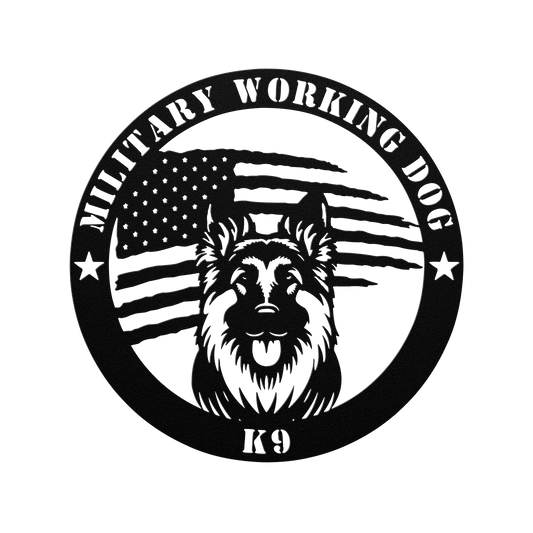 Custom German Shepherd Flag Metal Sign: A Tribute to K9 Handlers - BullyBellyMetal Sign