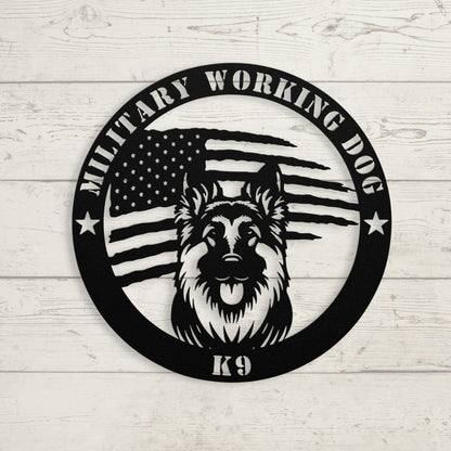 Custom German Shepherd Flag Metal Sign: A Tribute to K9 Handlers - BullyBellyMetal Sign