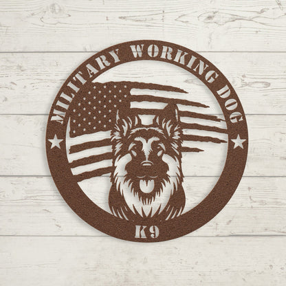 Custom German Shepherd Flag Metal Sign: A Tribute to K9 Handlers - BullyBellyMetal Sign