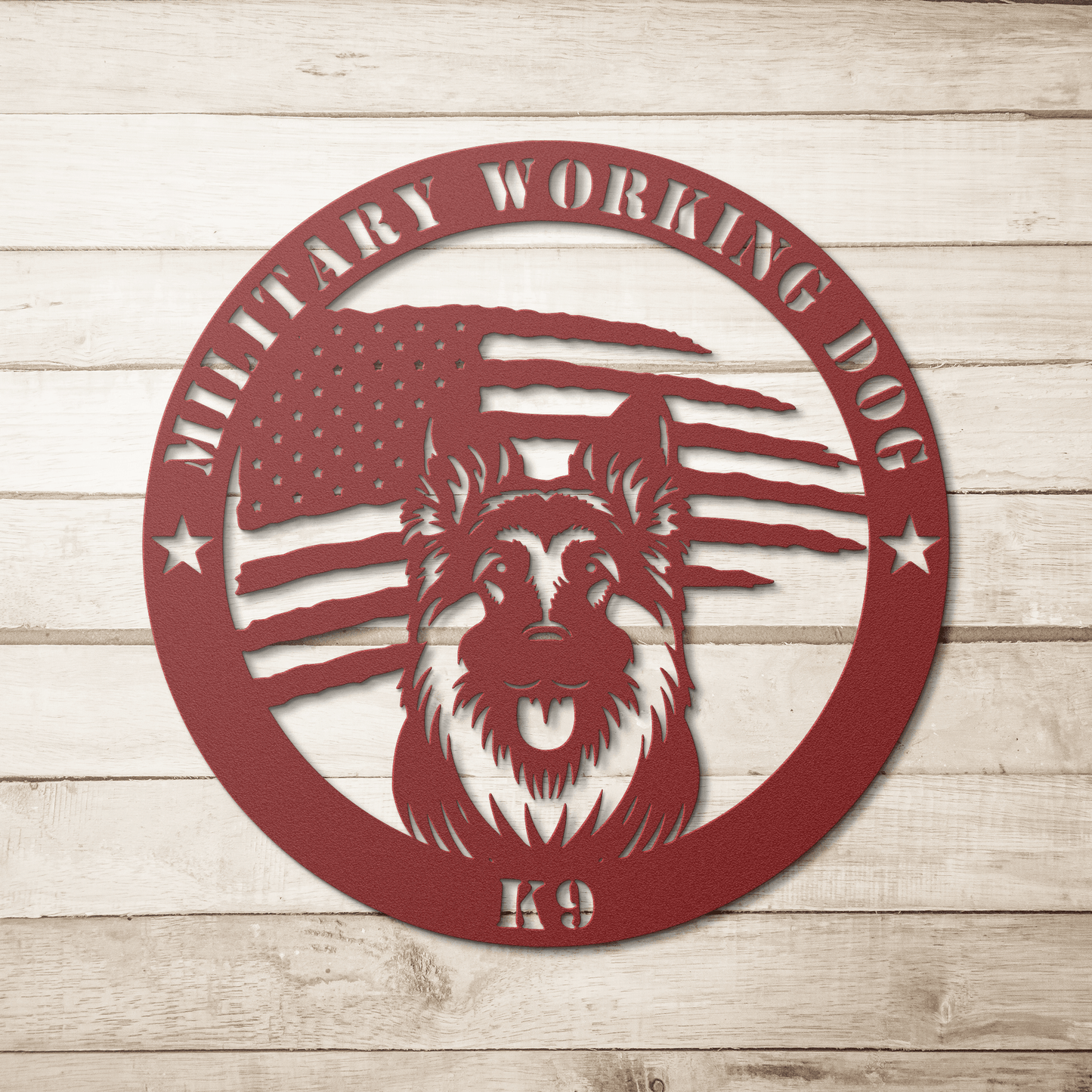Custom German Shepherd Flag Sign: A Tribute to K9 Handlers - BullyBellyMetal Sign