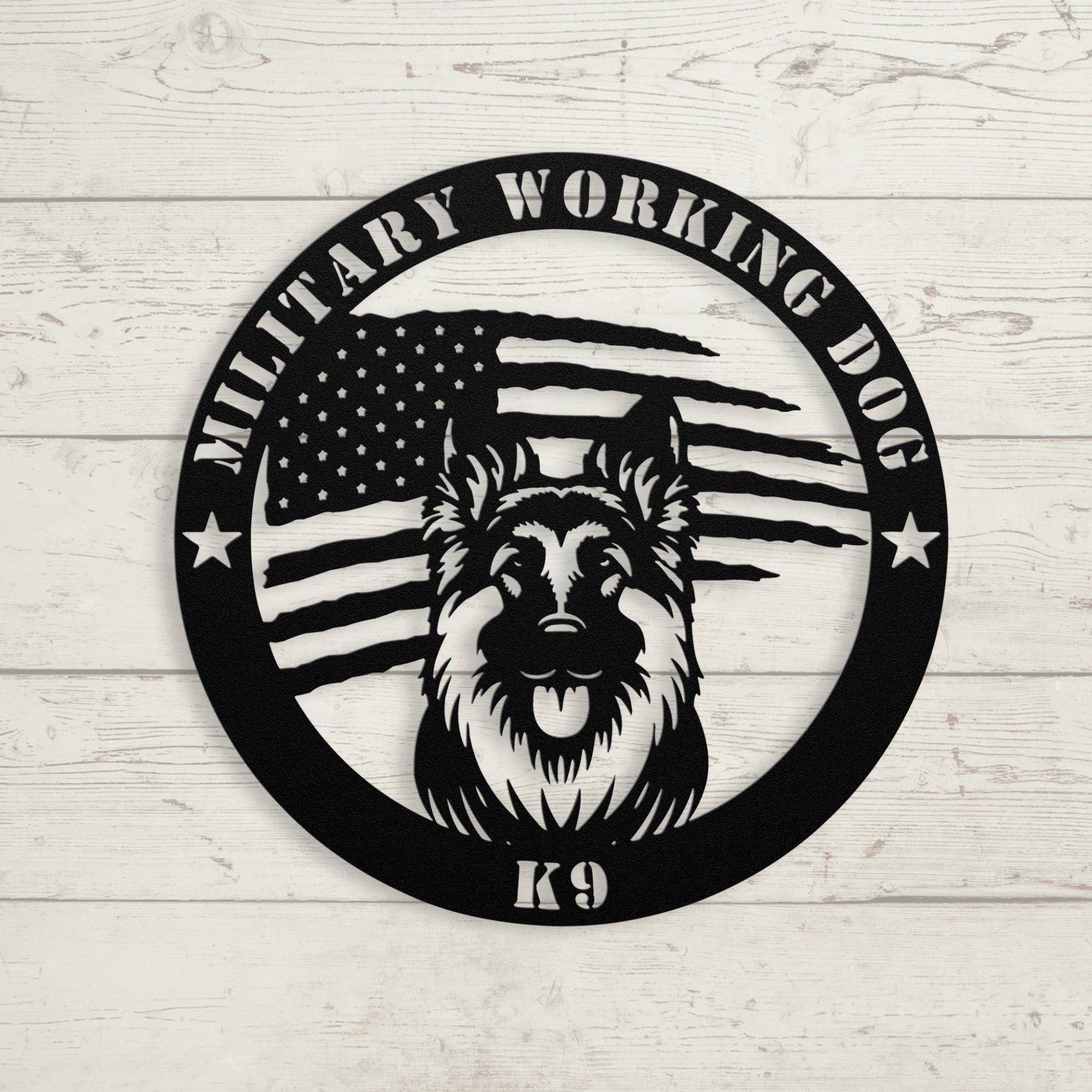 Custom German Shepherd Flag Sign: A Tribute to K9 Handlers - BullyBellyMetal Sign