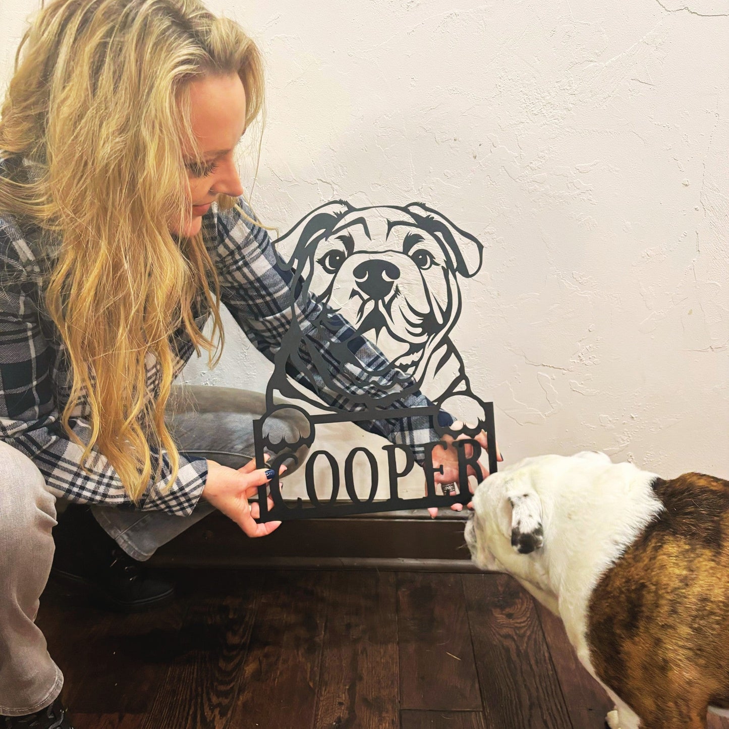 Cute Bulldog Metal Name Sign - BullyBellyMetal Sign