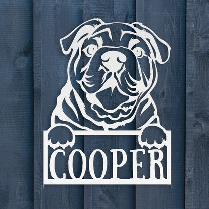 Cute Bulldog Metal Name Sign - BullyBellyMetal Sign