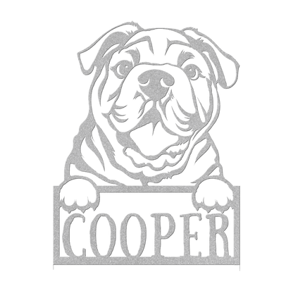 Cute Bulldog Metal Name Sign - BullyBellyMetal Sign