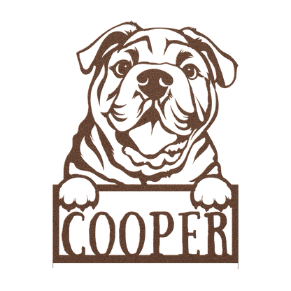 Cute Bulldog Metal Name Sign - BullyBellyMetal Sign