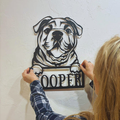 Cute Bulldog Metal Name Sign - BullyBellyMetal Sign