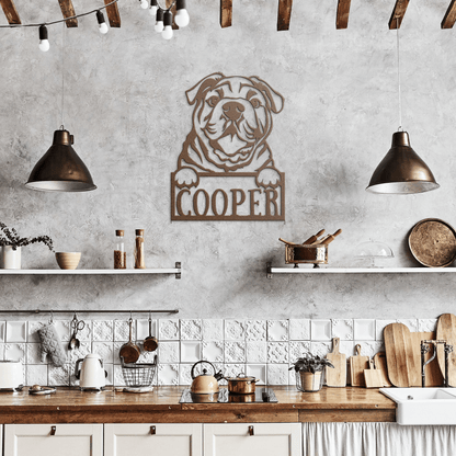 Cute Bulldog Metal Name Sign - BullyBellyMetal Sign