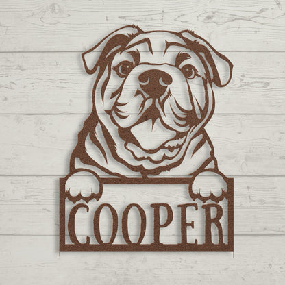 Cute Bulldog Metal Name Sign - BullyBellyMetal Sign