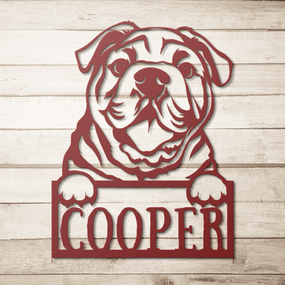 Cute Bulldog Metal Name Sign - BullyBellyMetal Sign