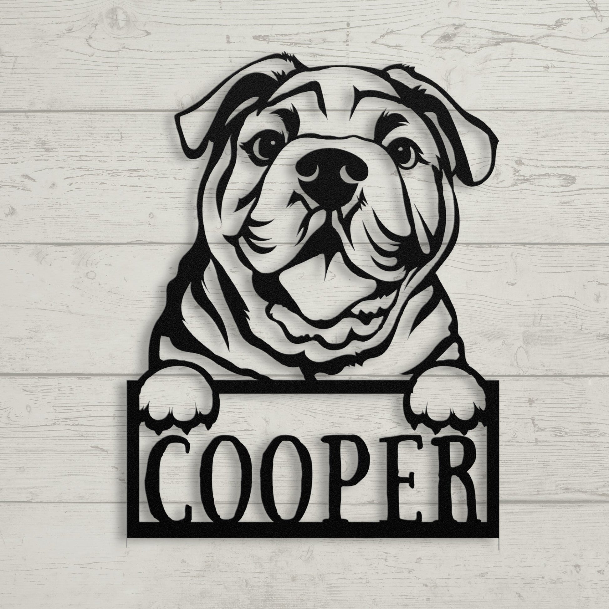 Cute Bulldog Metal Name Sign - BullyBellyMetal Sign