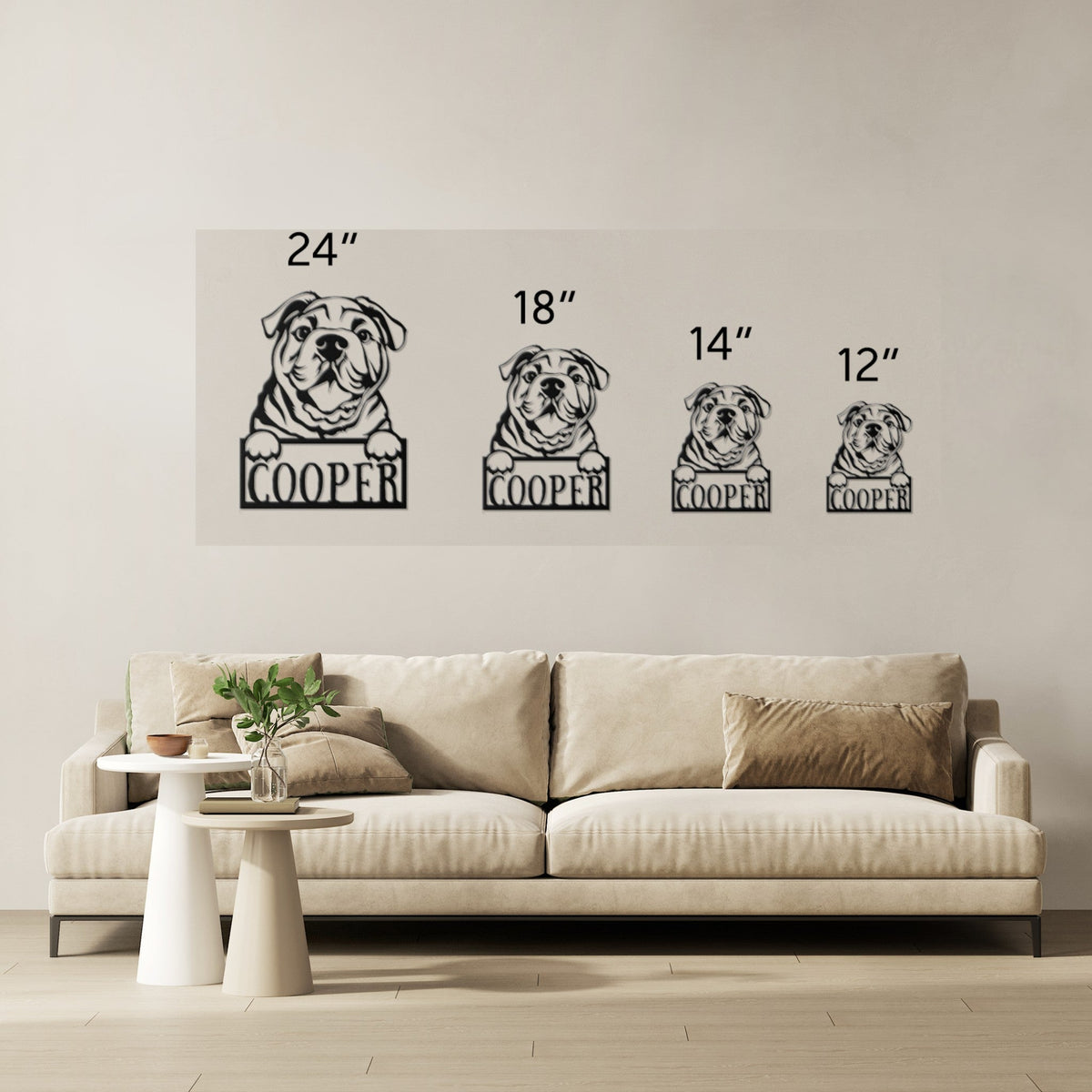 Cute Bulldog Metal Name Sign - BullyBellyWall Art