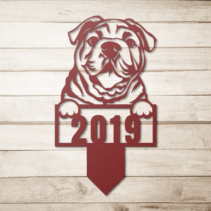 Cute English Bulldog Metal Lawn Sign - BullyBellyLawn Art