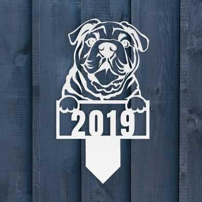 Cute English Bulldog Metal Lawn Sign - BullyBellyMetal Sign