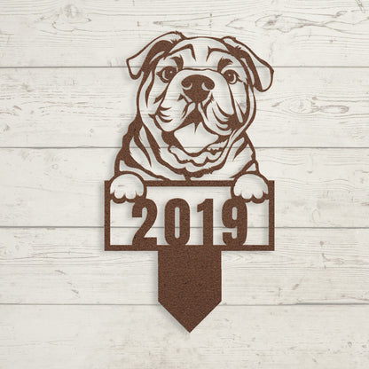 Cute English Bulldog Metal Lawn Sign - BullyBellyMetal Sign