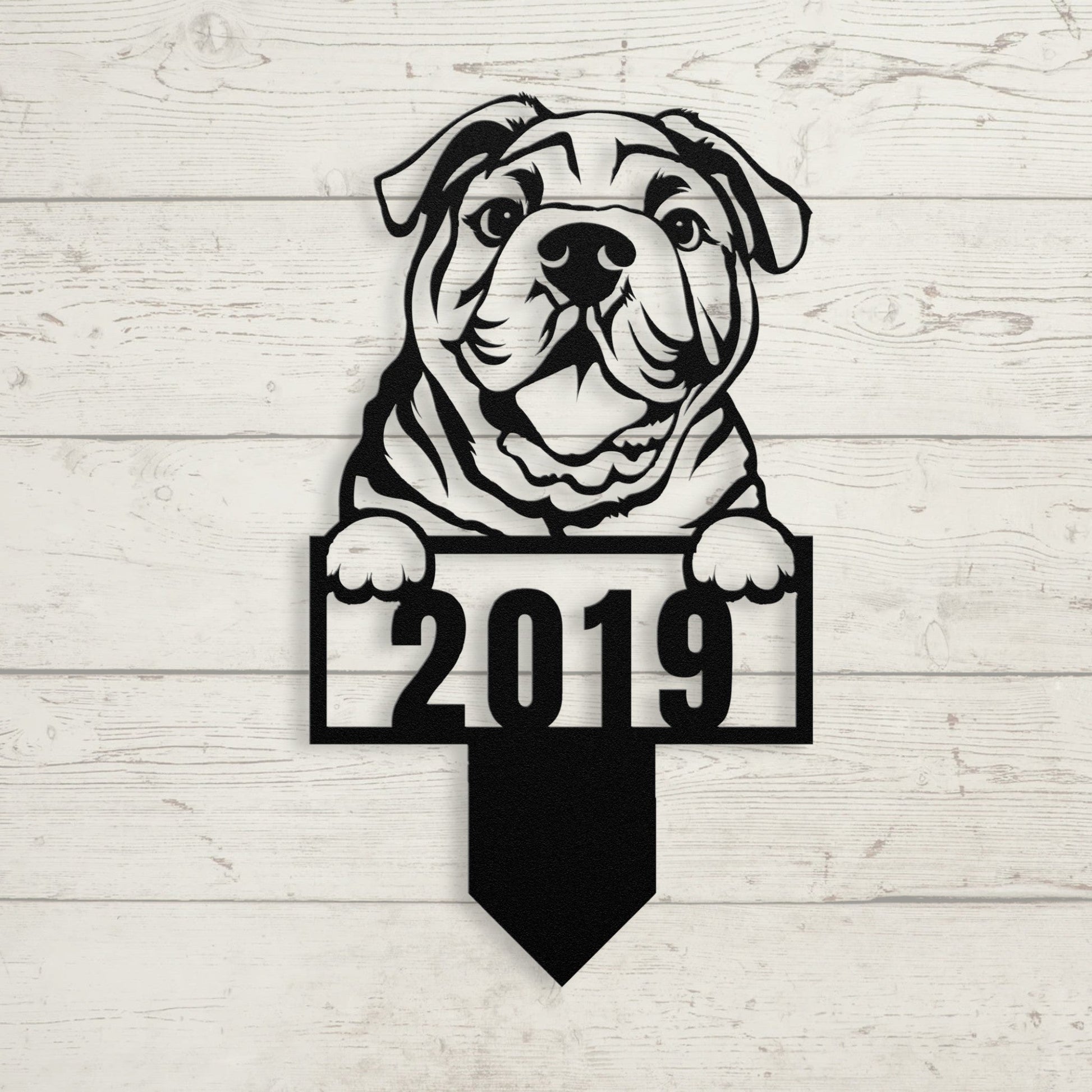 Cute English Bulldog Metal Lawn Sign - BullyBellyMetal Sign