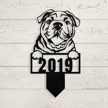 Cute English Bulldog Metal Lawn Sign - BullyBellyMetal Sign