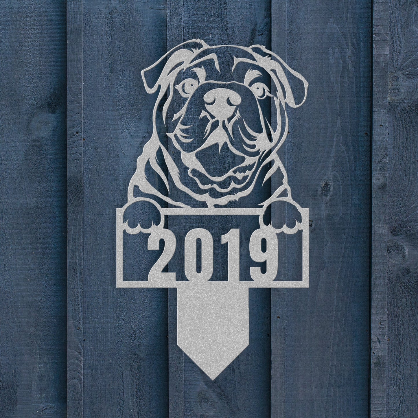 Cute English Bulldog Metal Lawn Sign - BullyBellyMetal Sign