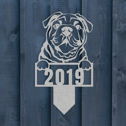 Cute English Bulldog Metal Lawn Sign - BullyBellyMetal Sign