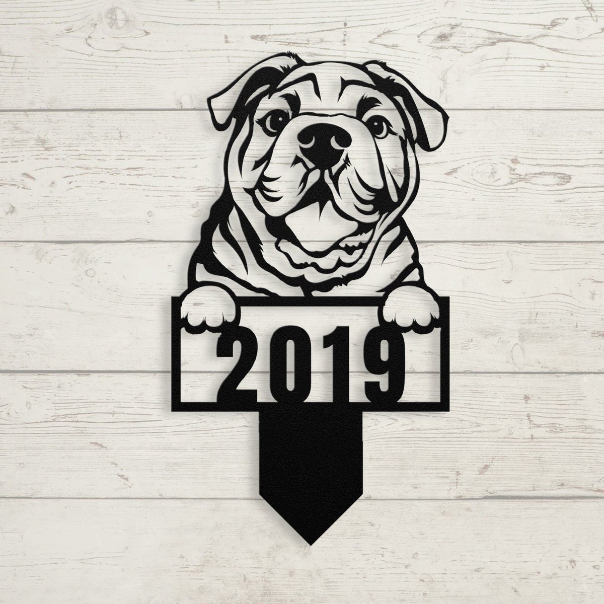 Cute English Bulldog Metal Lawn Sign - BullyBellyMetal Sign