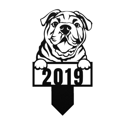 Cute English Bulldog Metal Lawn Sign - BullyBellyMetal Sign