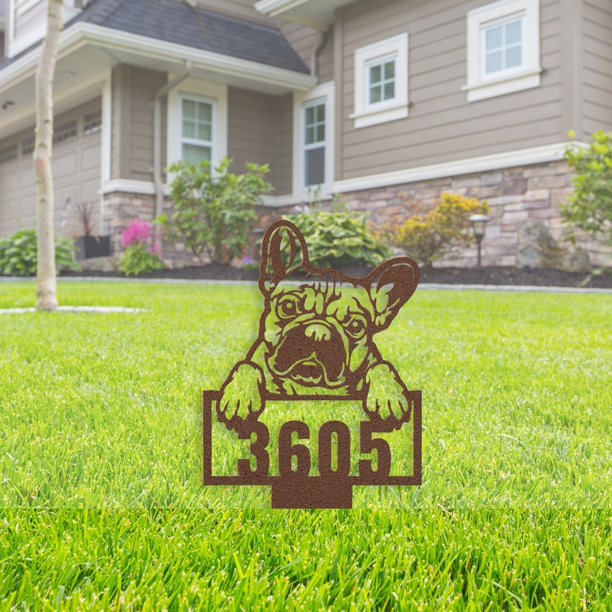 Cute French Bulldog Metal Lawn Sign - BullyBellyLawn Art