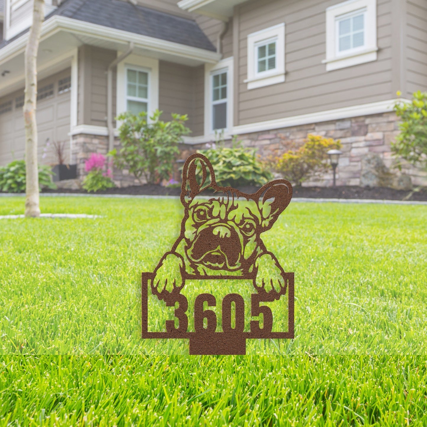 Cute French Bulldog Metal Lawn Sign - BullyBellyMetal Sign