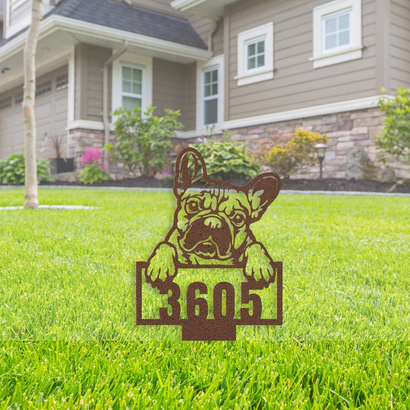 Cute French Bulldog Metal Lawn Sign - BullyBellyMetal Sign