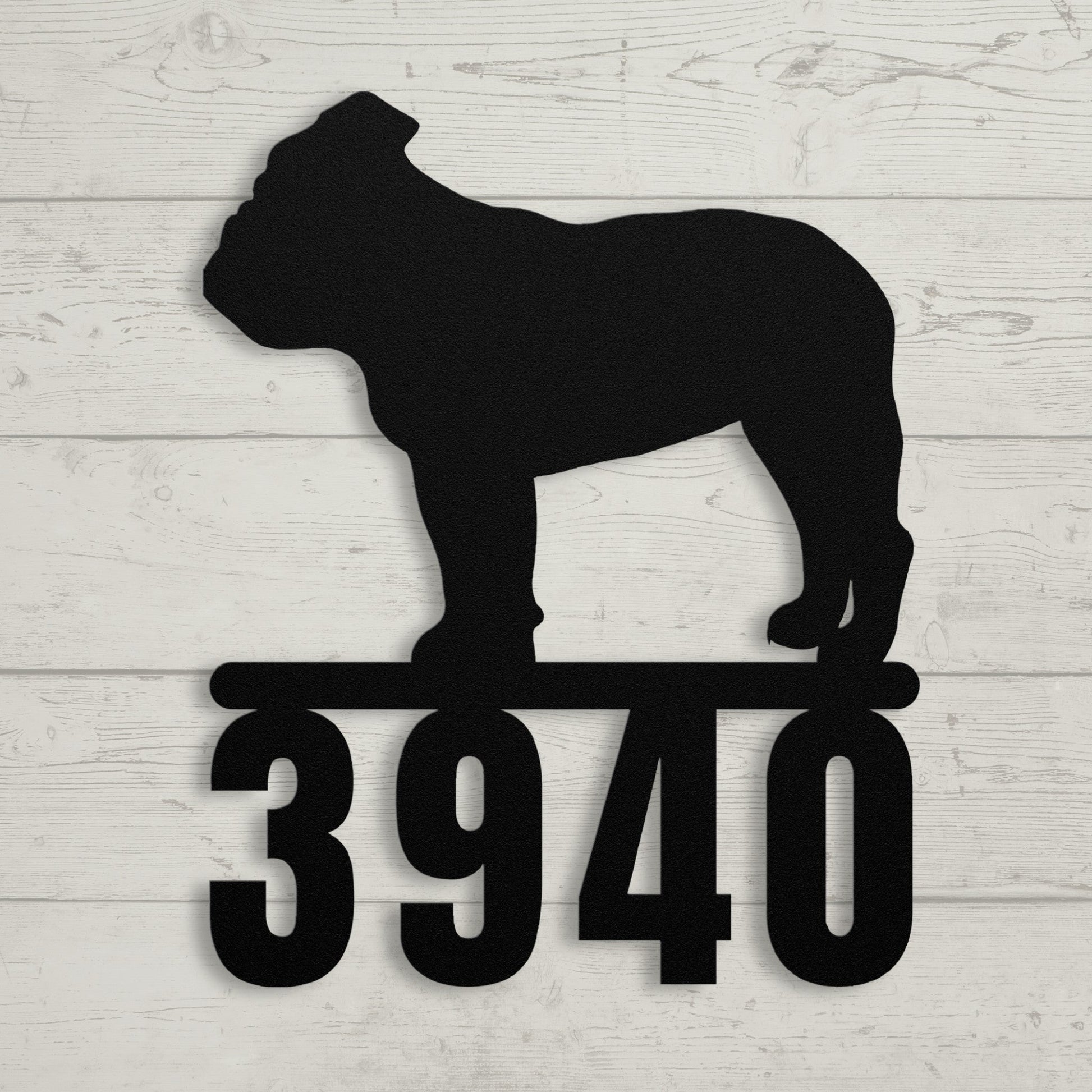 Destination English Bulldog Home Metal House Number Sign black