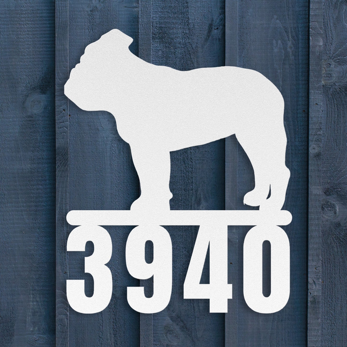 Destination English Bulldog Home Metal House Number Sign white