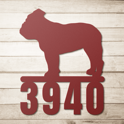 Destination English Bulldog Home Metal House Number Sign red