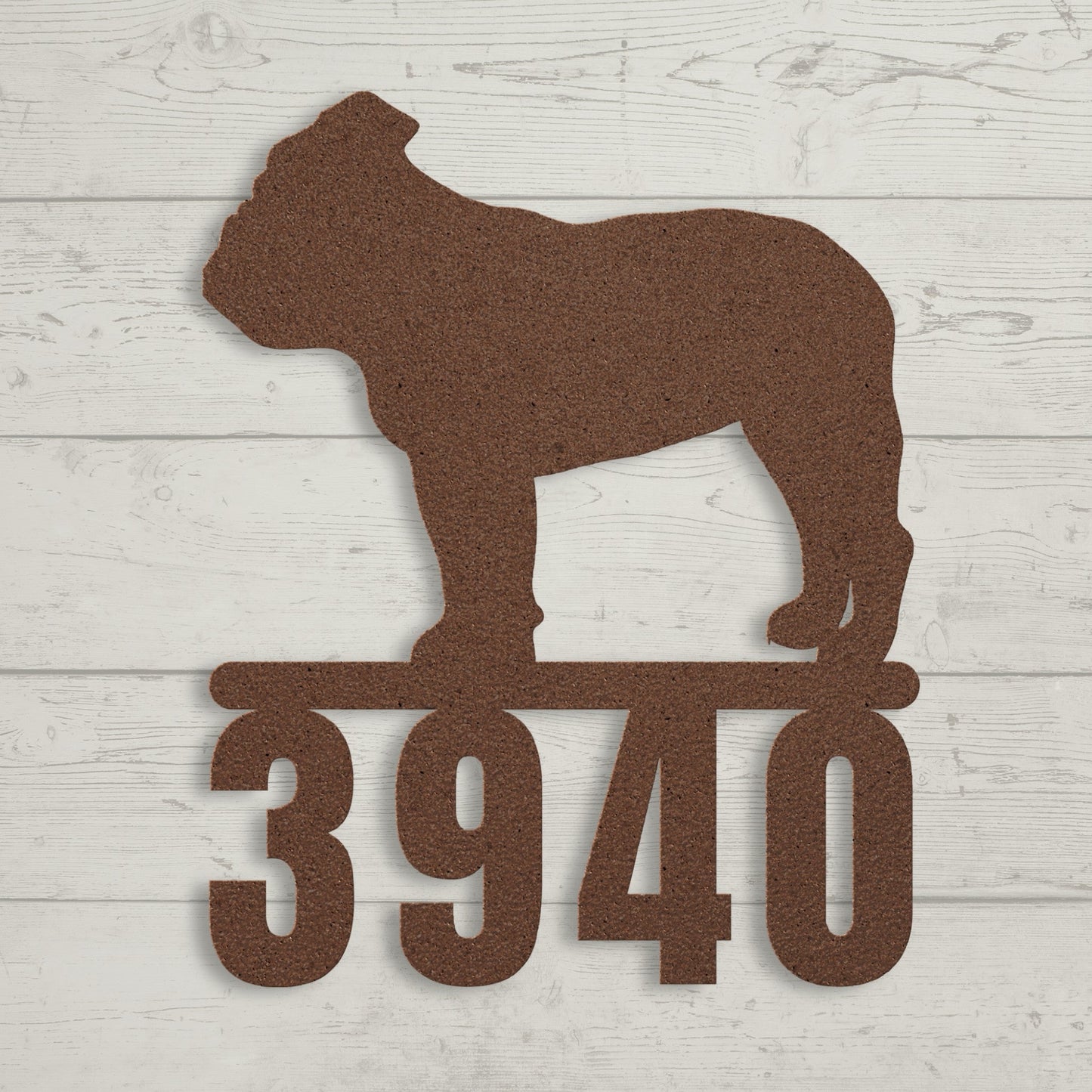 Destination English Bulldog Home Metal House Number Sign copper