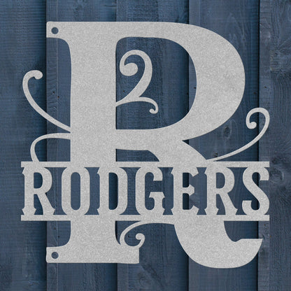 Elegant Split Letter Monogram Metal Sign – Personalized Family Name Wall Art for Front Door & Porch Décor - BullyBellyMetal Sign
