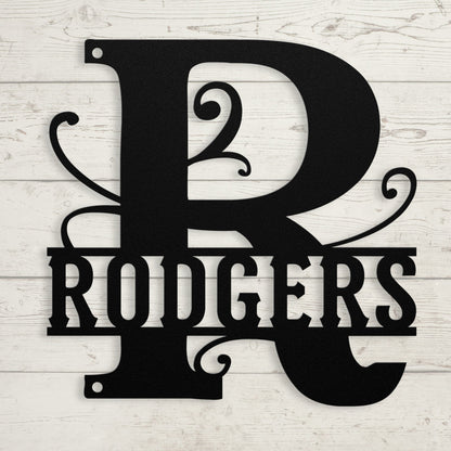 Elegant Split Letter Monogram Metal Sign – Personalized Family Name Wall Art for Front Door & Porch Décor - BullyBellyMetal Sign
