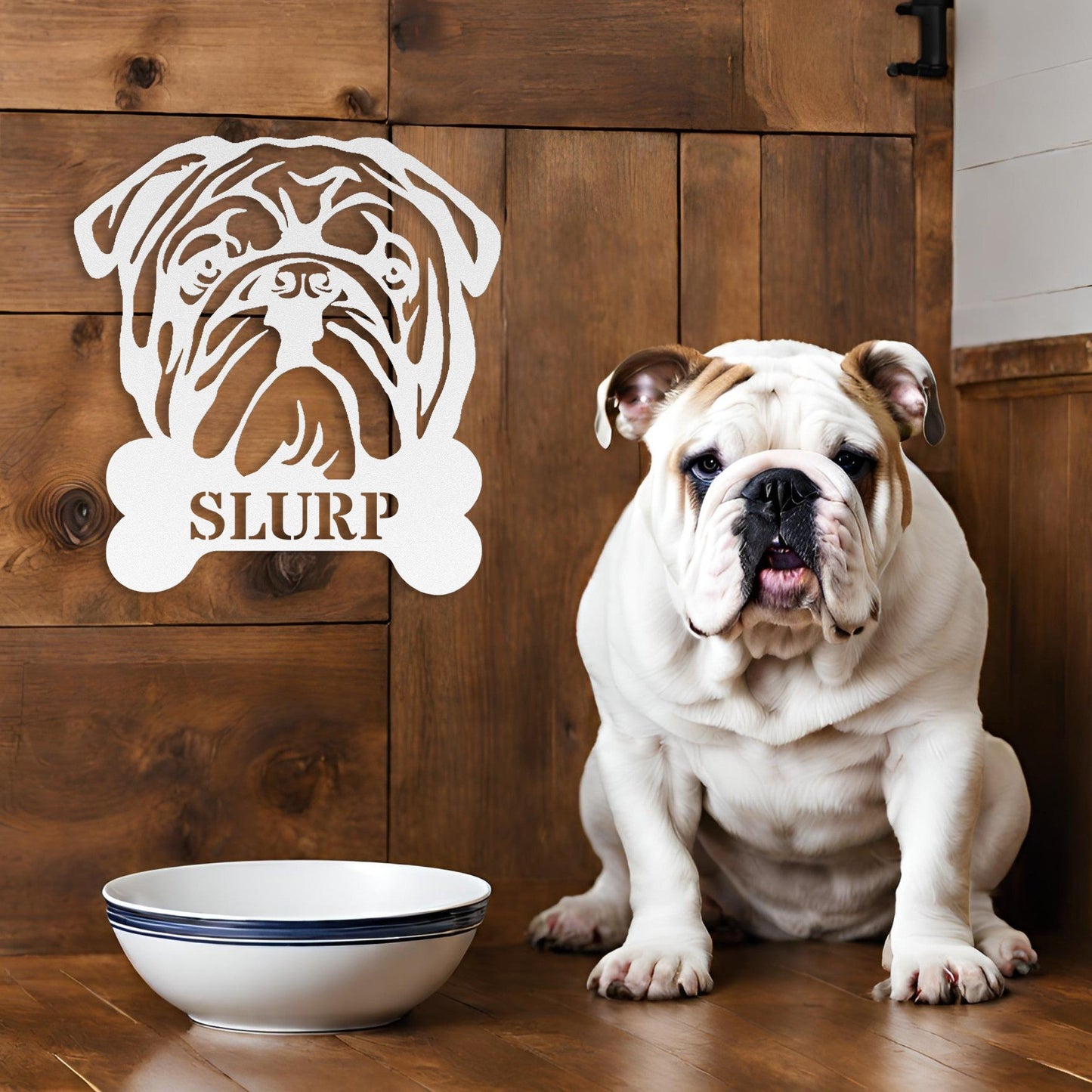 English Bulldog Bistro - Water Bowl Sign - BullyBellyMetal Sign