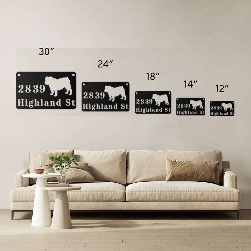 English Bulldog Boulevard Metal Wall Sign - BullyBellyWall Art