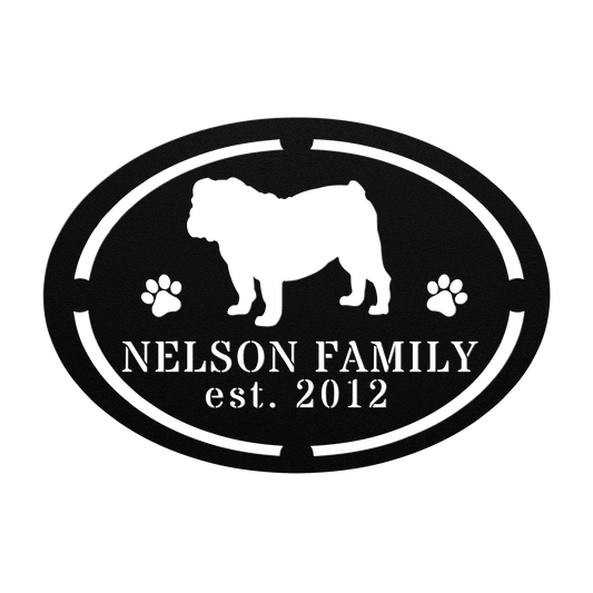 English Bulldog Family Established Metal Sign - BullyBellyMetal Sign