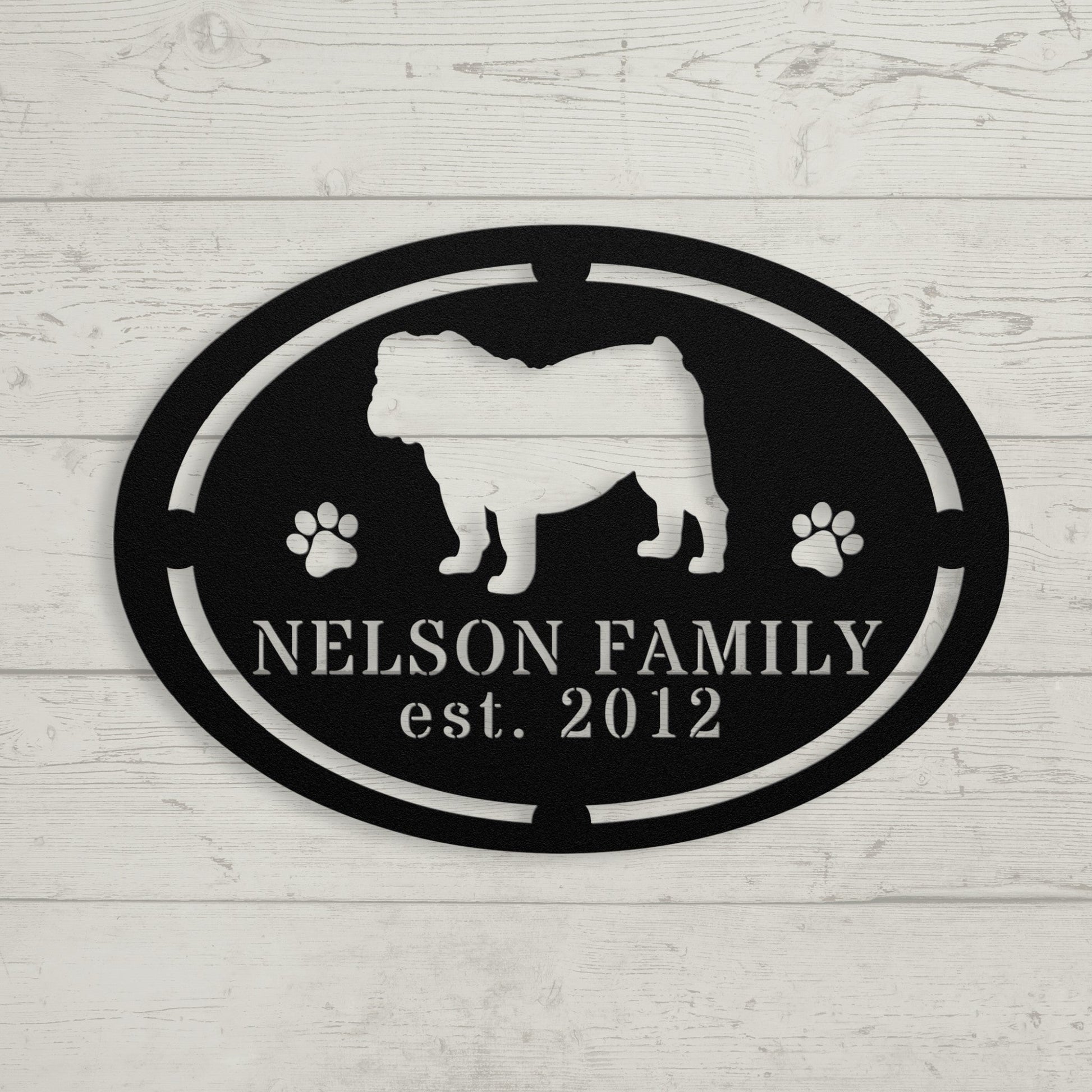English Bulldog Family Established Metal Sign - BullyBellyMetal Sign