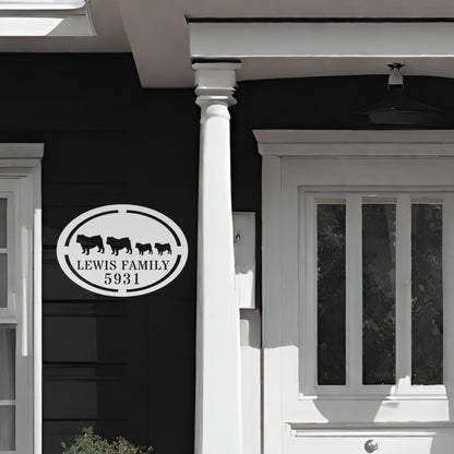 English Bulldog Family Name and House Number Metal Sign - BullyBellyMetal Sign