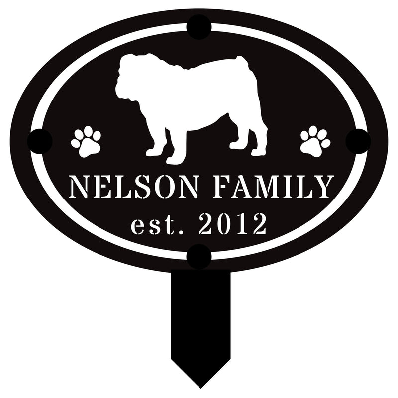 English Bulldog Family Yard Sign - BullyBellyMetal Lawn Sign - English Bulldog Name