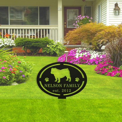 English Bulldog Family Yard Sign - BullyBellyMetal Sign