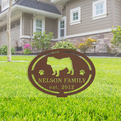 English Bulldog Family Yard Sign - BullyBellyMetal Sign