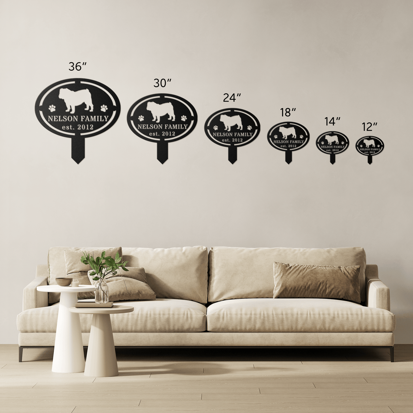 English Bulldog Family Yard Sign - BullyBellyMetal Sign