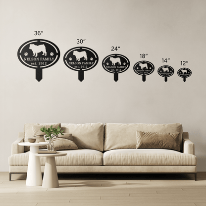 English Bulldog Family Yard Sign - BullyBellyMetal Sign