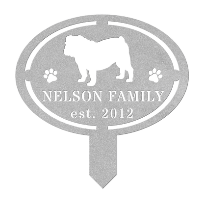English Bulldog Family Yard Sign - BullyBellyMetal Sign