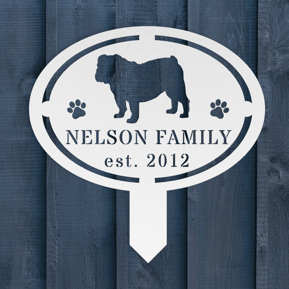English Bulldog Family Yard Sign - BullyBellyMetal Sign