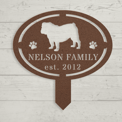 English Bulldog Family Yard Sign - BullyBellyMetal Sign